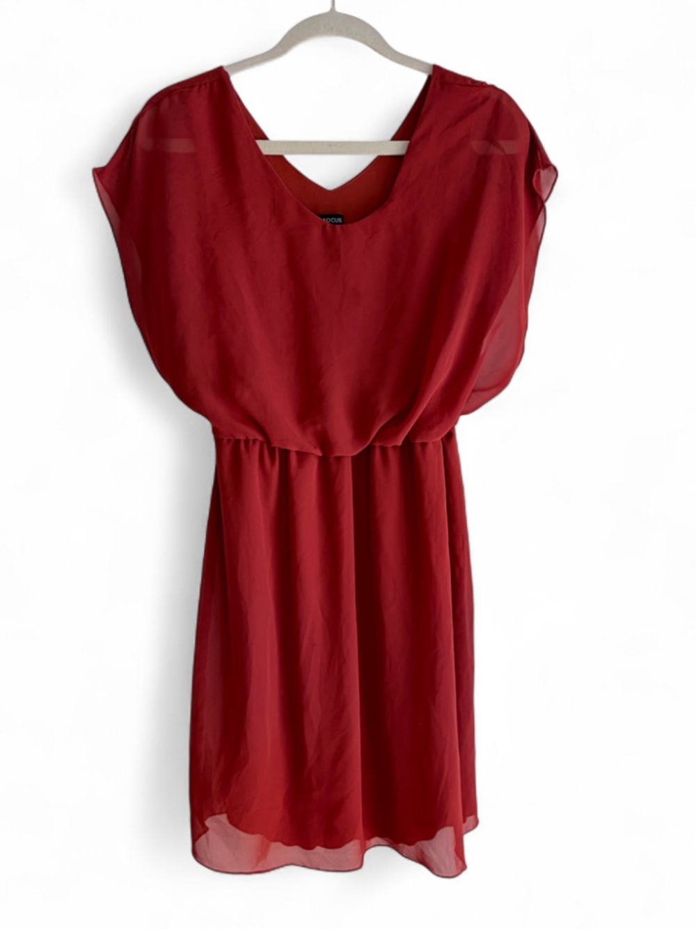 En Focus Studio Rust Orange Brown V Neck Chiffon Dress Size 10